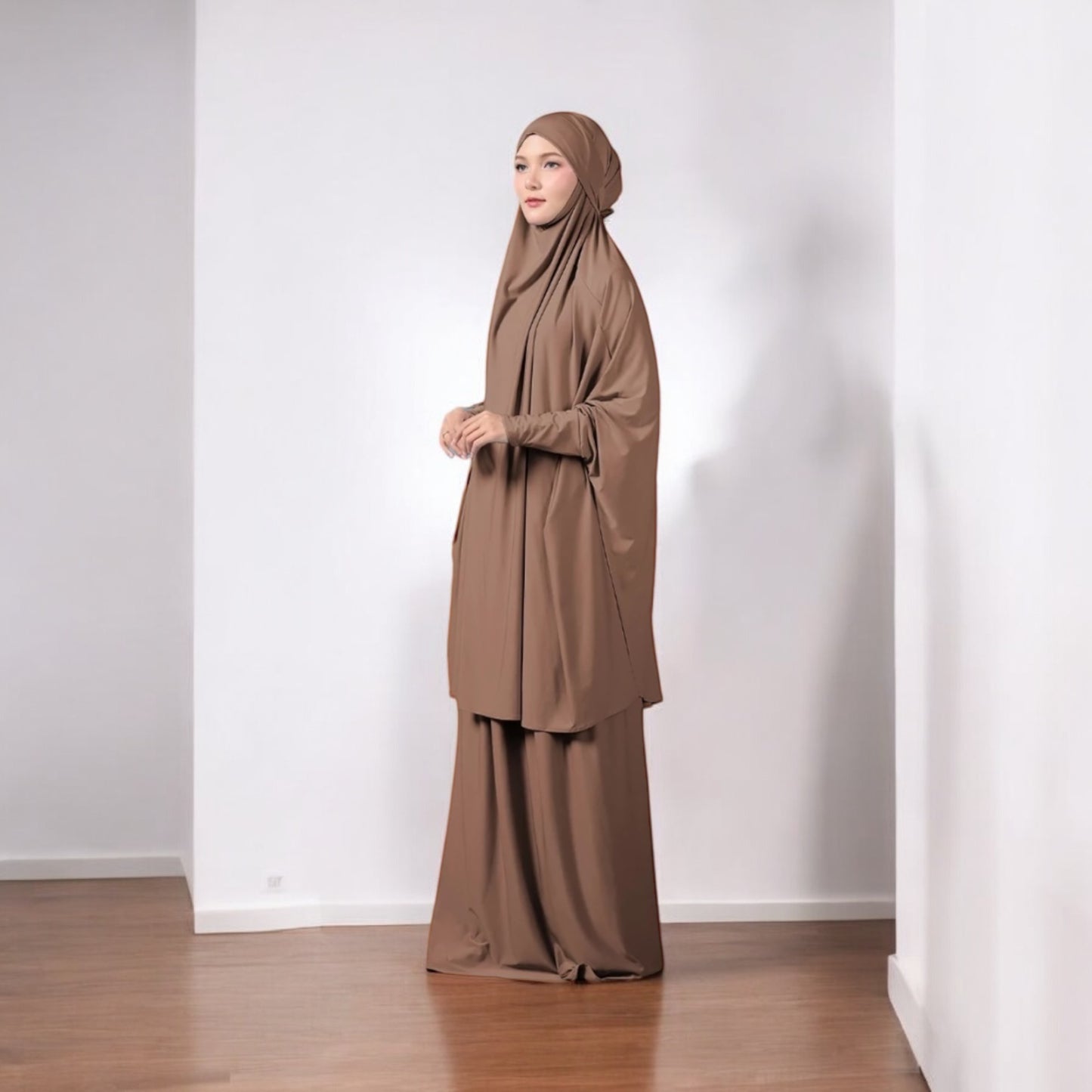 Sabreena Jersey Prayer clothes for Hajj & Umrah - Hazelnut