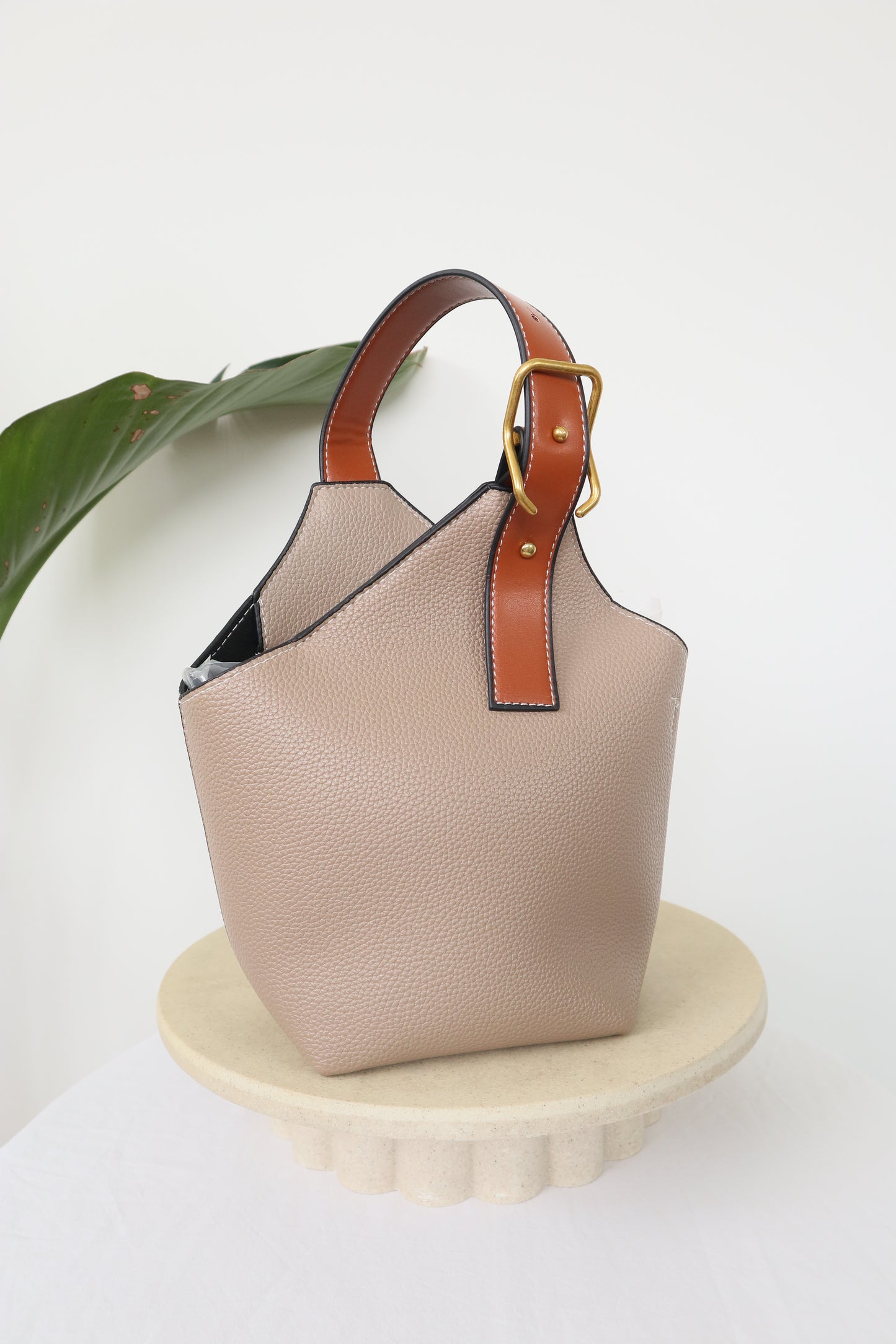 Vintage Bucket Handbags - Vegan Leather- Khaki