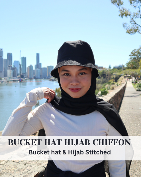 Bucket Hats Attached with chiffon hijab