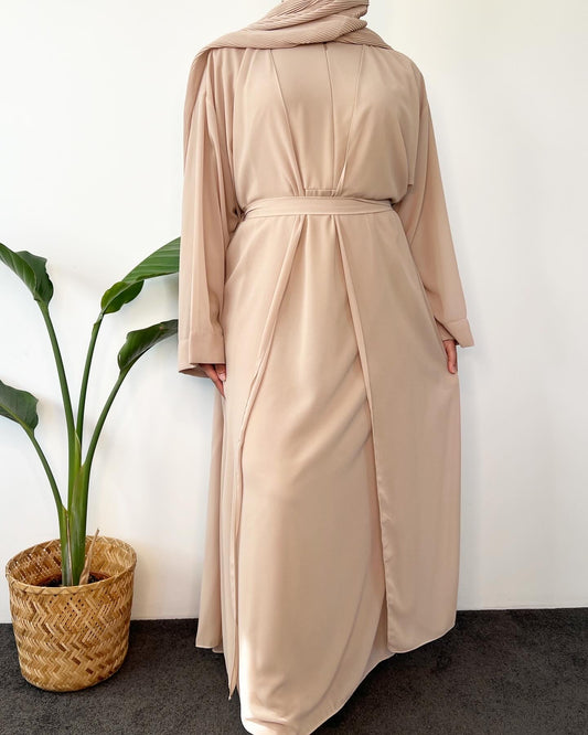 HAYATI  Abaya chiffon -  Ivory ( Sleve inner + outer )