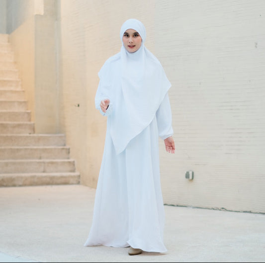 V Khimar Dress set - White