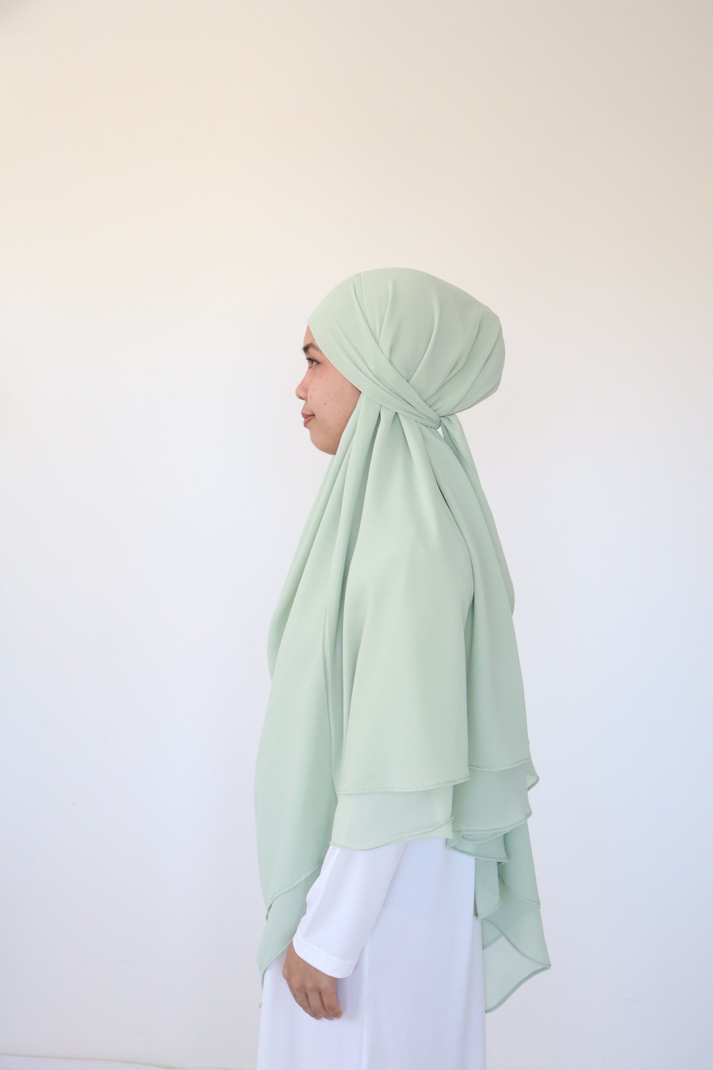 French Khimar Chiffon Tsurayya - Soft Sage