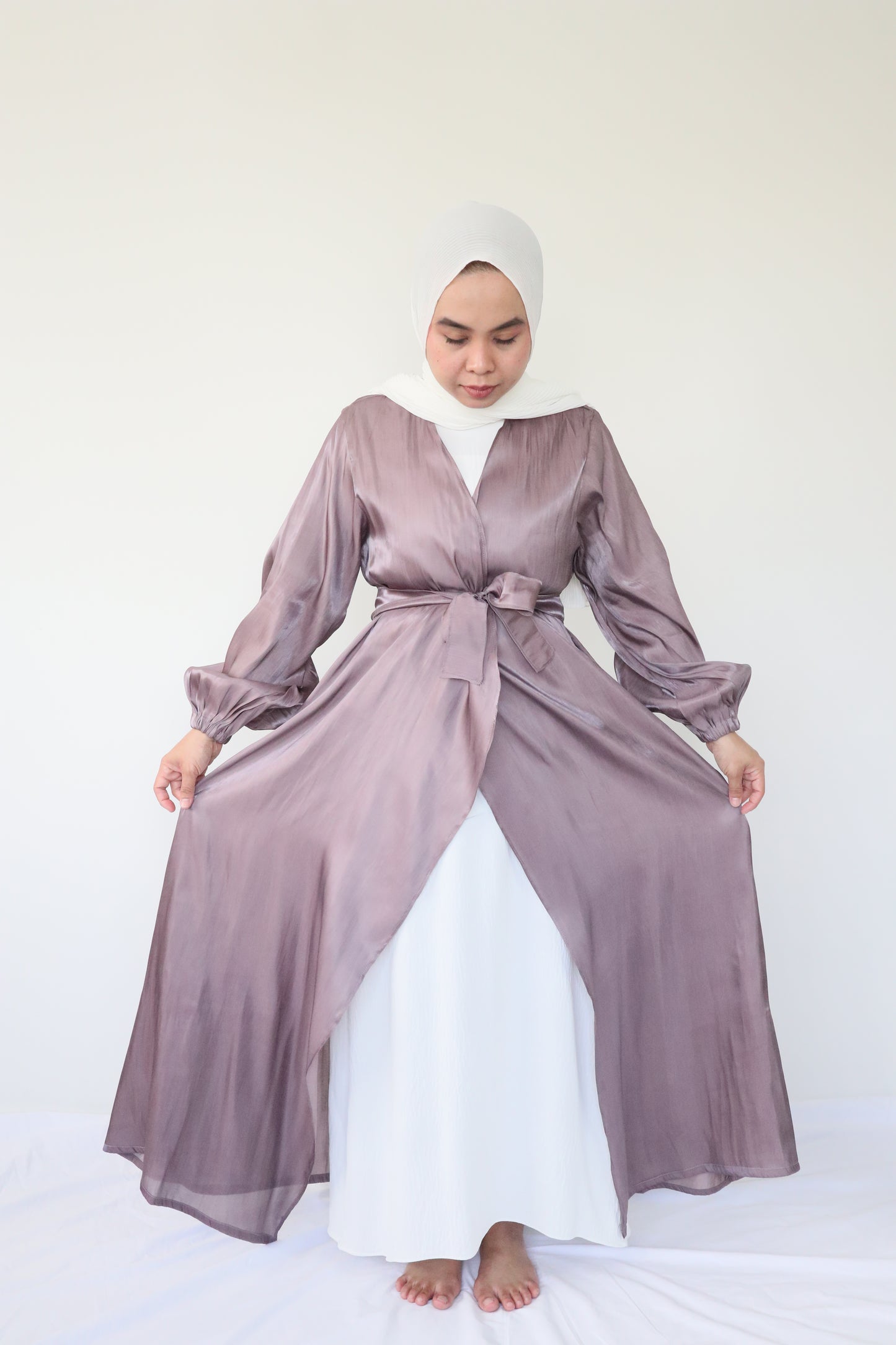 Shimmer silk Abaya + slip dress - Deauvalle