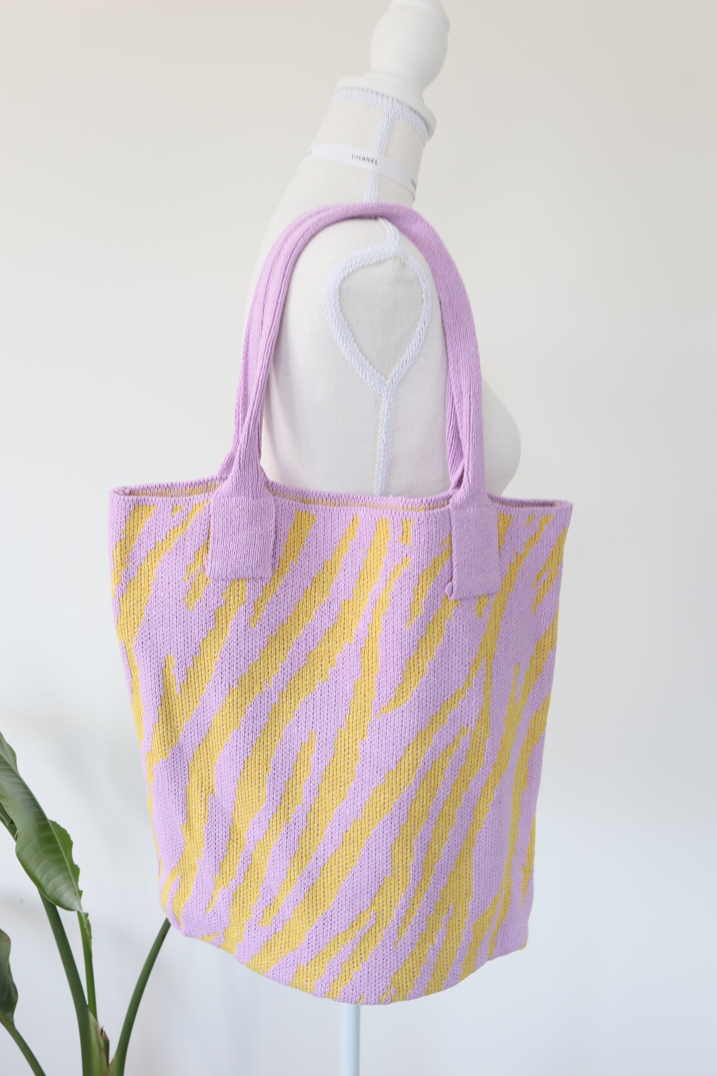 Crochet purple yellow tote bag