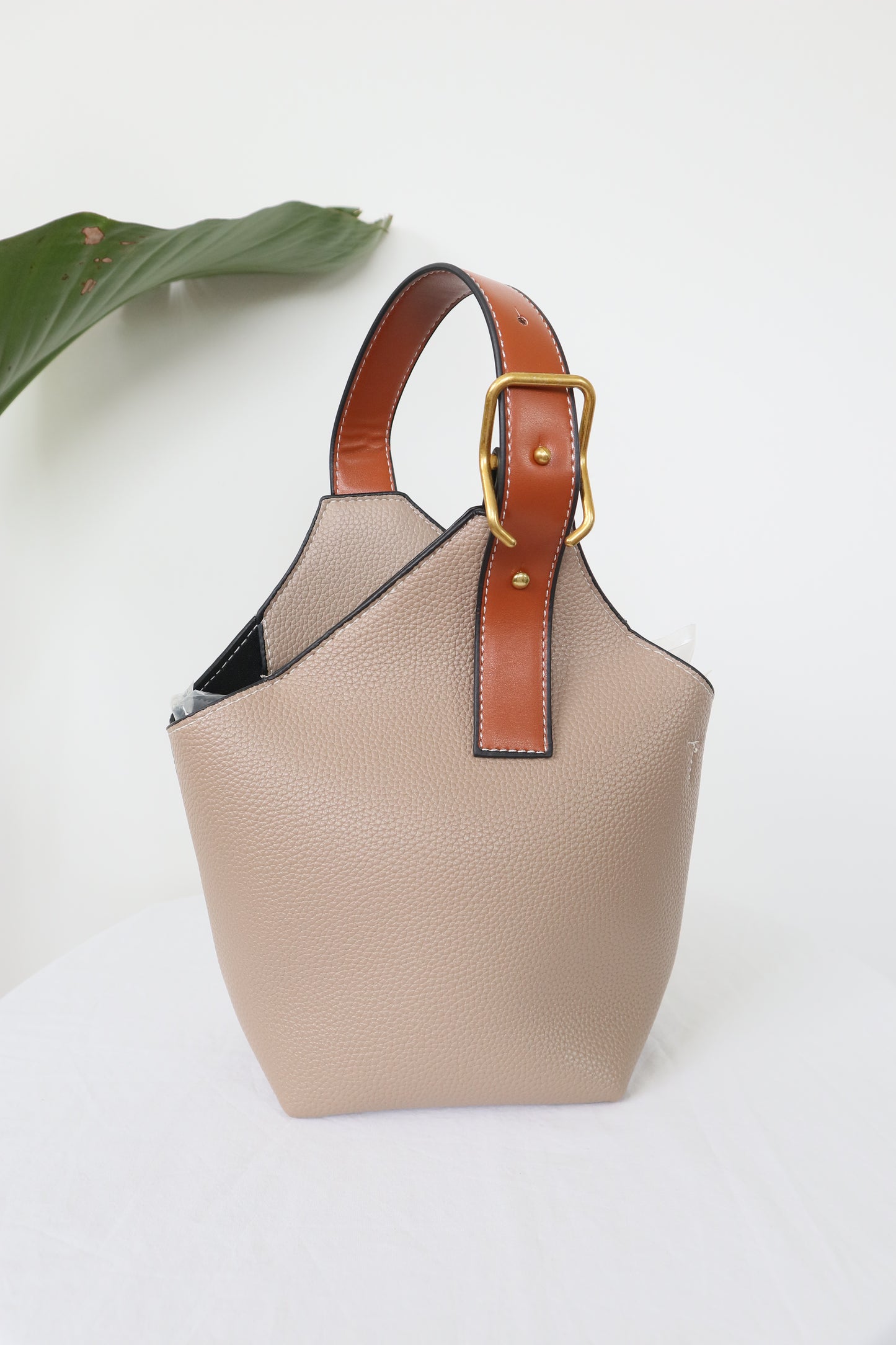 Vintage Bucket Handbags - Vegan Leather- Khaki