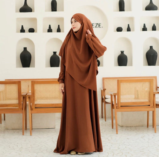 V Khimar Dress set - Chestnut