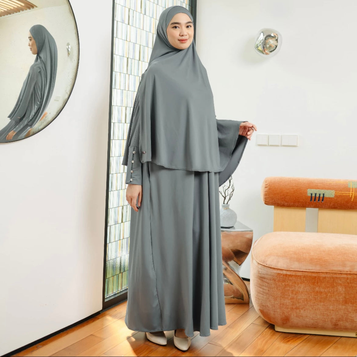 Hafisa Abaya Set Jersey - Smoke Grey