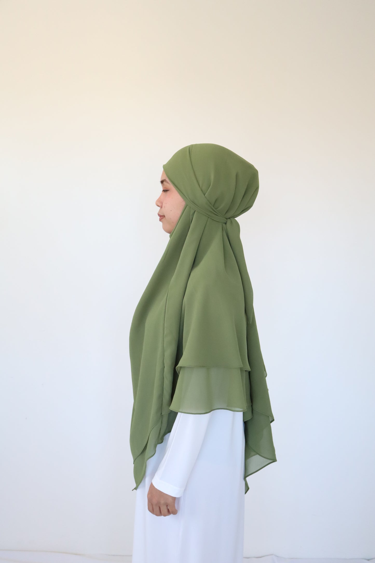 French Khimar Chiffon Tsurayya - Green Forest