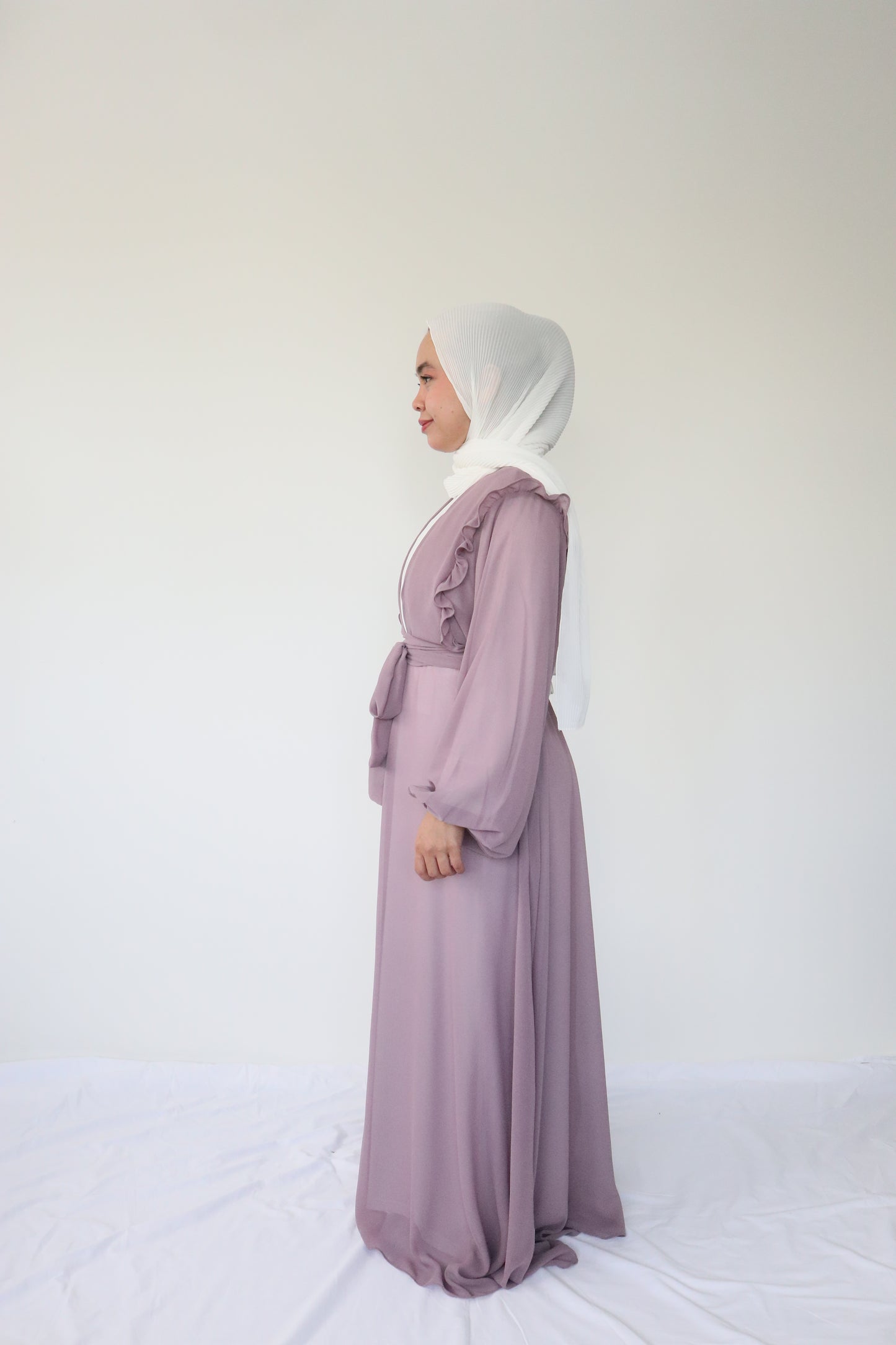 Ruffle Chiffon Abaya + slip dress - Amethyst