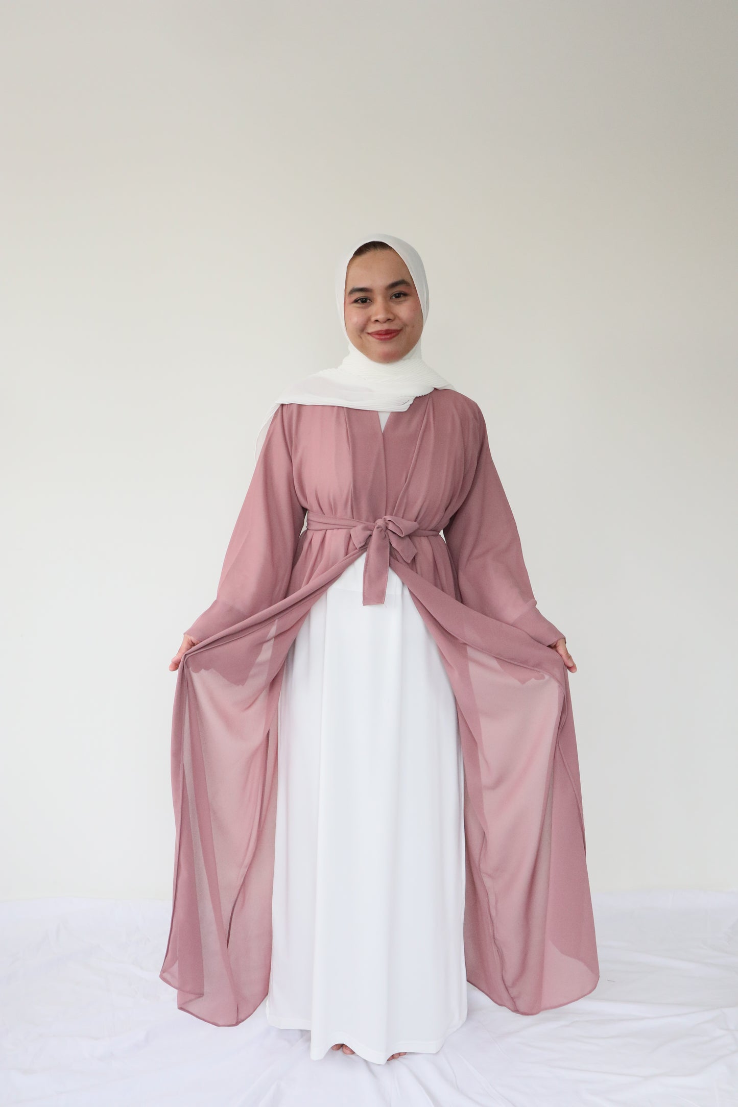 Zara Chiffon Abaya + slip dress - Rose brown