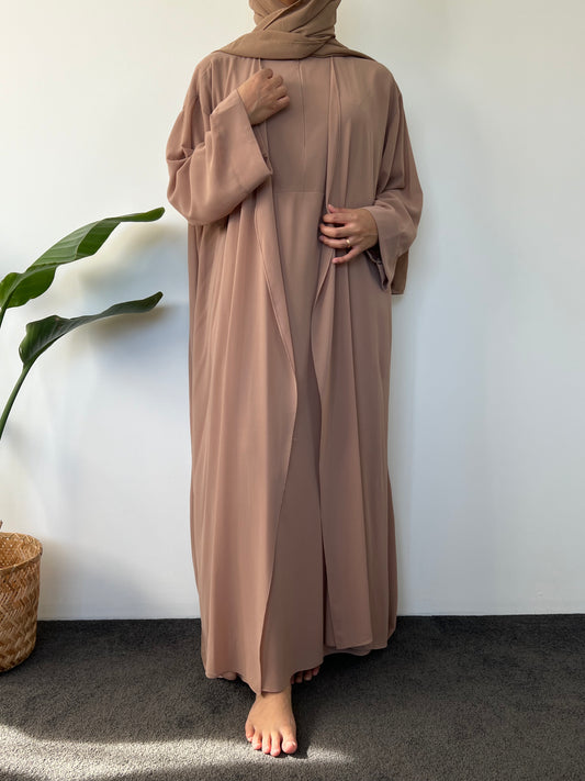 HAYATI  Abaya chiffon -  Tan ( Sleve inner + outer )