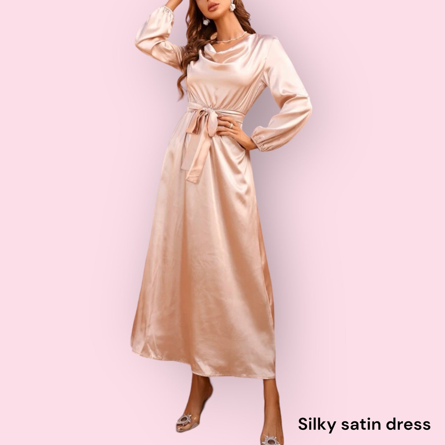 Silky Satin Dress Champaign Color